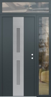 DIAMOND A6 50" X 96" ANTHRACITE/ANTHRACITE FROSTED GLASS PANEL STAINLESS STEEL LHI WITH SIDELITE AND TRANSOM CLEAR GLASS