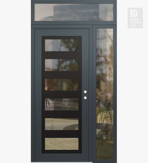 Modern Steel Front Door Diamond C9 50" x 96" anthracite/anthracite clear Glass Panel black LHI with Sidelite and Transom clear Glass