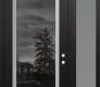 Modern Steel Front Door Diamond C1 48" x 96" black/black mirrored Glass Panel stainless steel LHI with Sidelite and Transom frosted Glass