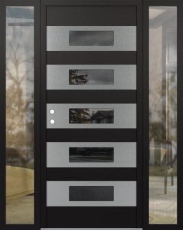 Diamond D5 68" x 80" black/black Mirrored Glass Panel stainless steel RHI with 2 Sidelites clear Glass
