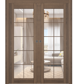 Avon 10 Lite Clear Pecan Nutwood Double pocket doors
