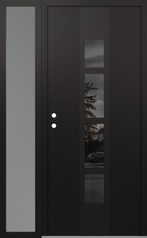 DIAMOND A10 50" X 80" BLACK/BLACK MIRRORED GLASS PANEL BLACK RHI WITH SIDELITE FROSTED GLASS