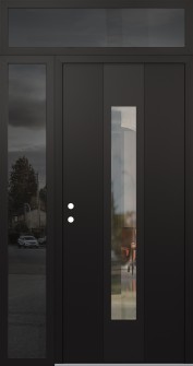 DIAMOND A1 52" X 96" BLACK/BLACK CLEAR GLASS PANEL BLACK RHI WITH SIDELITE AND TRANSOM MIRRORED GLASS