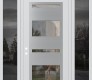 Modern Steel Front Door Diamond C10 60" x 96" white/white clear Glass Panel stainless steel RHI with 2 Sidelites and Transom mirrored Glass