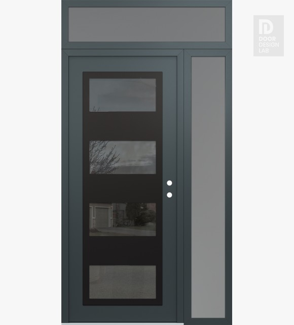 Modern Steel Front Door Diamond C2 52" x 96" anthracite/anthracite mirrored Glass Panel black LHI with Sidelite and Transom frosted Glass