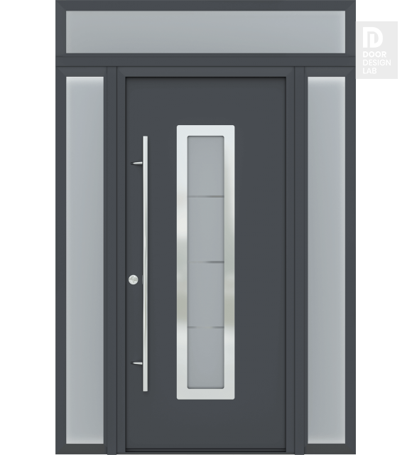 MODERN FRONT STEEL DOOR ARGOS ANTRACIT/WHITE 61 1/16" X 95 11/16" RHI + SIDELITE LEFT/RIGHT + TRANSOM