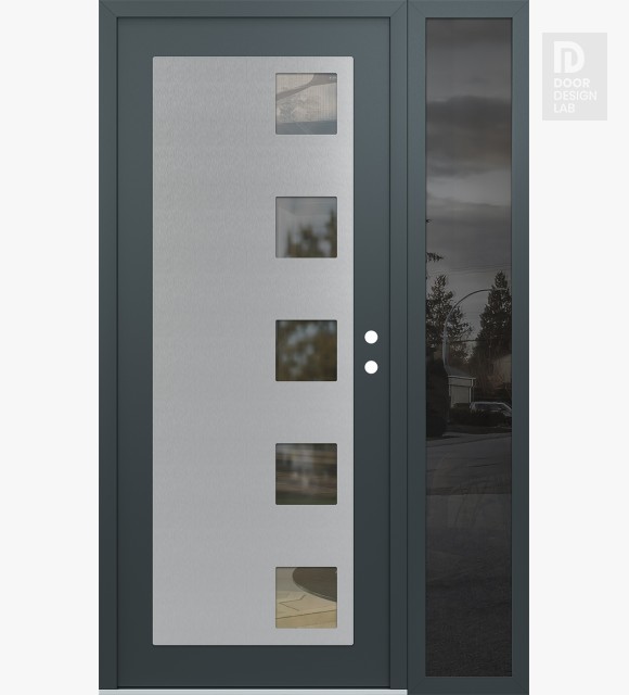 Modern Steel Front Door Diamond C5 48" x 80" anthracite/anthracite clear Glass Panel stainless steel LHI with Sidelite mirrored Glass