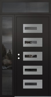 Diamond D6 50" x 96" black/black mirrored Glass Panel stainless steel RHI with Sidelite and Transom mirrored Glass