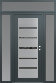 Diamond C7 68" x 96" anthracite/anthracite mirrored Glass Panel stainless steel LHI with 2 Sidelites and Transom frosted Glass