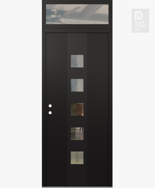 Modern Steel Front Door DIAMOND A13 36" X 96" BLACK/BLACK CLEAR GLASS PANEL BLACK RHI WITH TRANSOM CLEAR GLASS
