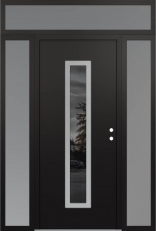DIAMOND A11 60" X 96" BLACK/BLACK MIRRORED GLASS PANEL STAINLESS STEEL LHI WITH 2 SIDELITES AND TRANSOM FROSTED GLASS