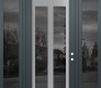 Modern Steel Front Door Diamond C14 64" x 96" anthracite/anthracite mirrored Glass Panel stainless steel LHI with 2 Sidelites and Transom mirrored Glass