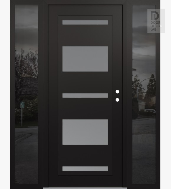 Modern Steel Front Door Diamond C10 60" x 80" black/white frosted Glass Panel black LHI with 2 Sidelites mirrored Glass