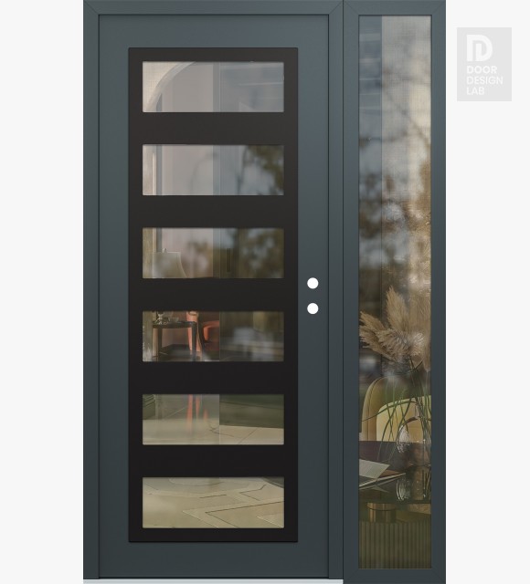 Modern Steel Front Door Diamond C9 48" x 80" anthracite/anthracite clear Glass Panel black LHI with Sidelite clear Glass