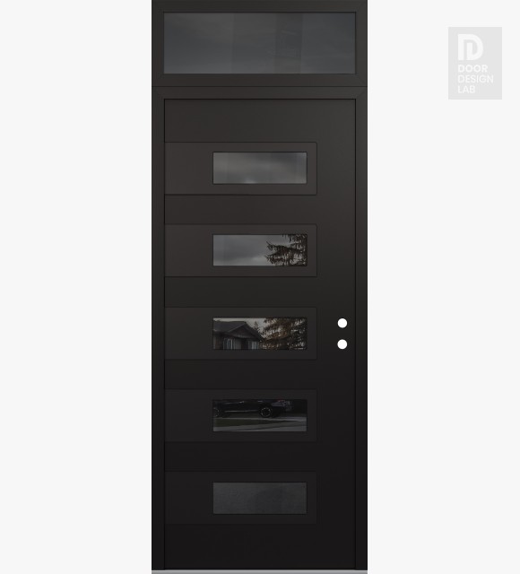 Modern Steel Front Door Diamond D3 36" x 96" black/black mirrored Glass Panel black LHI with Transom mirrored Glass