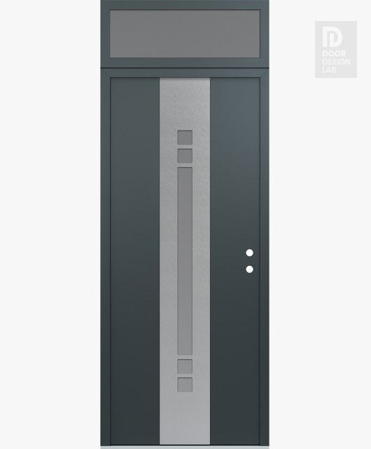 Modern Steel Front Door DIAMOND A4 36" X 96" ANTHRACITE/ANTHRACITE FROSTED GLASS PANEL STAINLESS STEEL LHI WITH TRANSOM FROSTED GLASS