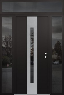DIAMOND A2 64" X 96" BLACK/BLACK MIRRORED GLASS PANEL STAINLESS STEEL LHI WITH 2 SIDELITES AND TRANSOM MIRRORED GLASS