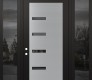 Modern Steel Front Door Diamond C8 68" x 96" black/black mirrored Glass Panel stainless steel RHI with 2 Sidelites and Transom mirrored Glass