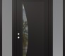 Modern Steel Front Door Diamond C13 68" x 96" black/black clear Glass Panel black RHI with 2 Sidelites and Transom frosted Glass