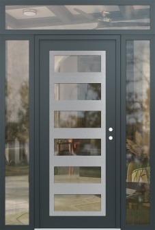 Diamond C9 64" x 96" anthracite/anthracite clear Glass Panel stainless steel LHI with 2 Sidelites and Transom clear Glass