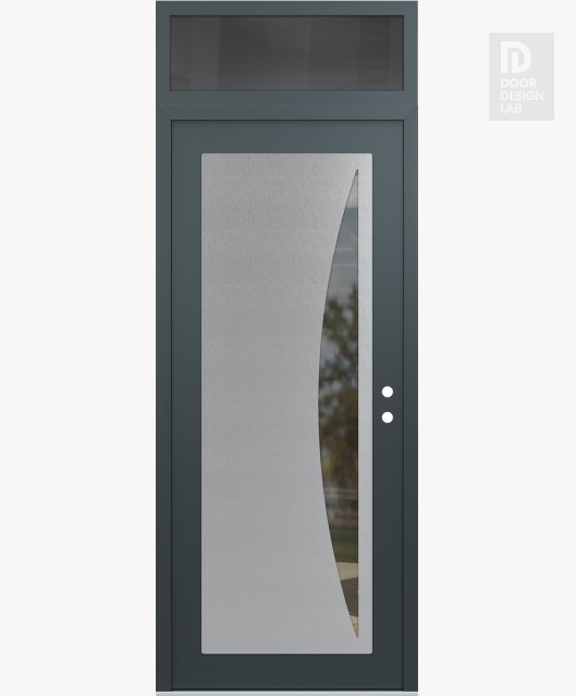 Modern Steel Front Door Diamond C13 36" x 96" anthracite/anthracite clear Glass Panel stainless steel LHI with Transom mirrored Glass