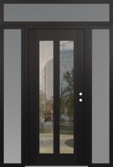 Diamond C14 60" x 96" black/black clear Glass Panel black LHI with 2 Sidelites and Transom frosted Glass