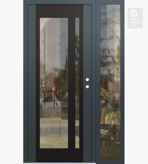Modern Steel Front Door Diamond C15 48" x 80" anthracite/anthracite clear Glass Panel black LHI with Sidelite clear Glass