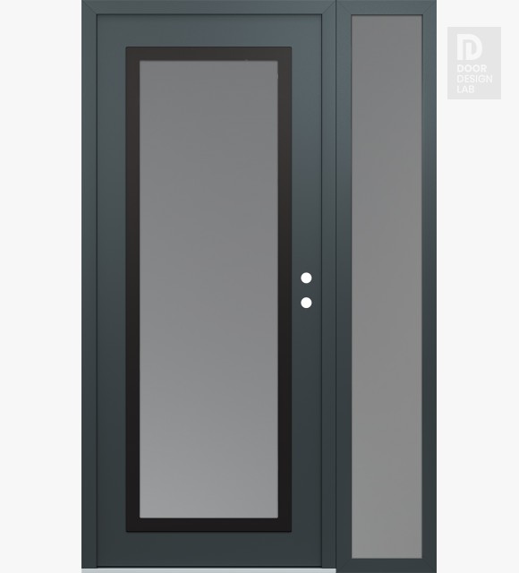 Modern Steel Front Door Diamond C1 48" x 80" anthracite/anthracite frosted Glass Panel black LHI with Sidelite frosted Glass