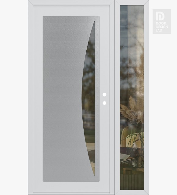 Modern Steel Front Door Diamond C13 52" x 80" white/white clear Glass Panel stainless steel LHI with Sidelite clear Glass