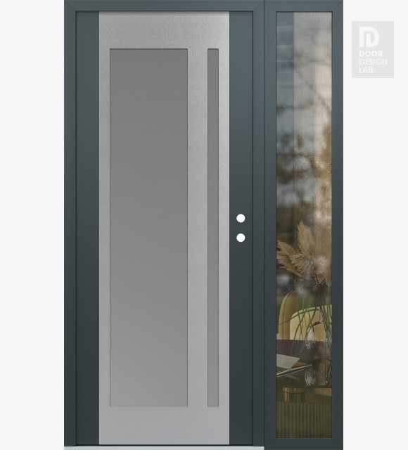 Modern Steel Front Door Diamond C15 52" x 80" anthracite/anthracite frosted Glass Panel stainless steel LHI with Sidelite clear Glass