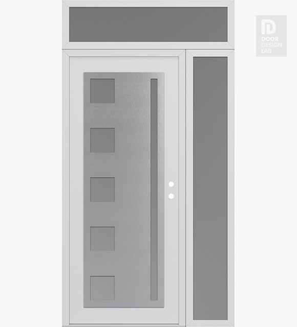Modern Steel Front Door Diamond C3 48" x 96" white/white frosted Glass Panel stainless steel LHI with Sidelite and Transom frosted Glass