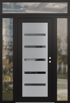 Diamond C7 60" x 96" black/black mirrored Glass Panel stainless steel LHI with 2 Sidelites and Transom clear Glass