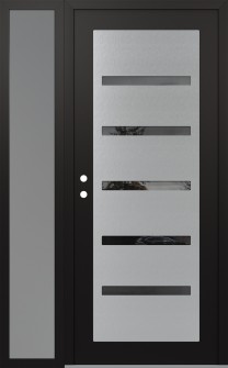 Diamond C7 52" x 80" black/black mirrored Glass Panel stainless steel RHI with Sidelite frosted Glass