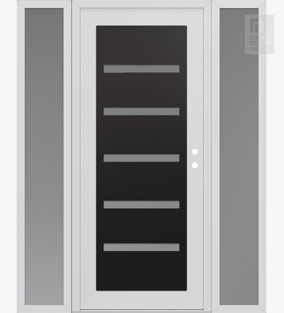 Modern Steel Front Door Diamond C7 68" x 80" white/white frosted Glass Panel black LHI with 2 Sidelites frosted Glass