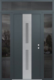 DIAMOND A6 68" X 96" ANTHRACITE/ANTHRACITE FROSTED GLASS PANEL STAINLESS STEEL LHI WITH 2 SIDELITES AND TRANSOM MIRRORED GLASS