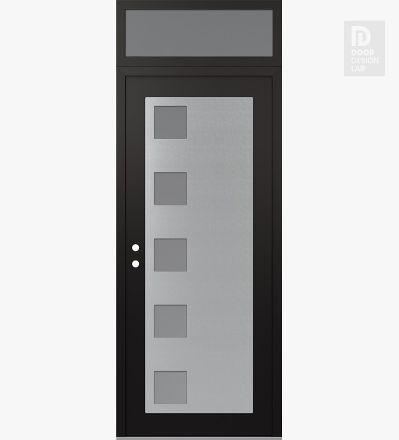 Modern Steel Front Door Diamond C5 36" x 96" black/white frosted Glass Panel stainless steel RHI with Transom frosted Glass