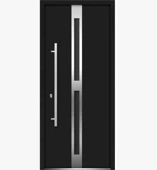 36 x 80 inch Front Exterior Prehung Steel Door / Deux 1755 Black Enamel / Stainless Inserts Single Modern Painted Right-hand Inswing