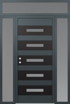 Diamond D9 64" x 96" anthracite/anthracite frosted Glass Panel black RHI with 2 Sidelites and Transom frosted Glass