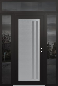 Diamond C6 64" x 96" black/white frosted Glass Panel stainless steel LHI with 2 Sidelites and Transom mirrored Glass