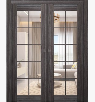 Palladio 10 Lite Clear Vetro Gray Oak Double pocket doors