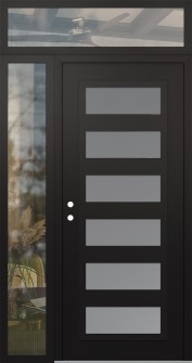 Diamond C9 50" x 96" black/white frosted Glass Panel black RHI with Sidelite and Transom clear Glass