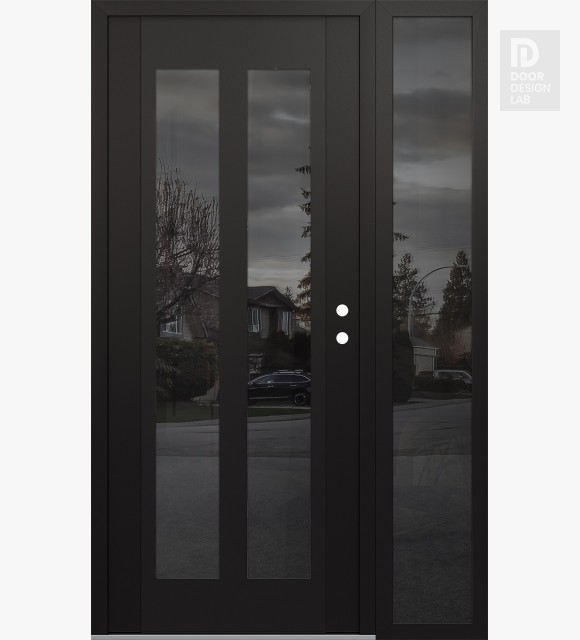 Modern Steel Front Door Diamond C14 48" x 80" black/black mirrored Glass Panel black LHI with Sidelite mirrored Glass
