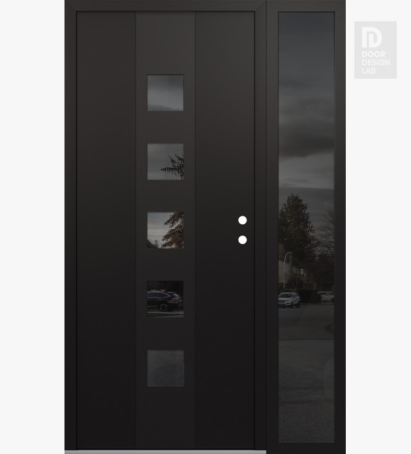 Modern Steel Front Door DIAMOND A13 48" X 80" BLACK/BLACK MIRRORED GLASS PANEL BLACK LHI WITH SIDELITE MIRRORED GLASS