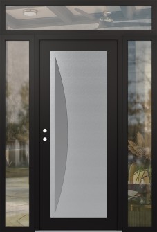 Diamond C13 64" x 96" black/white frosted Glass Panel stainless steel RHI with 2 Sidelites and Transom clear Glass