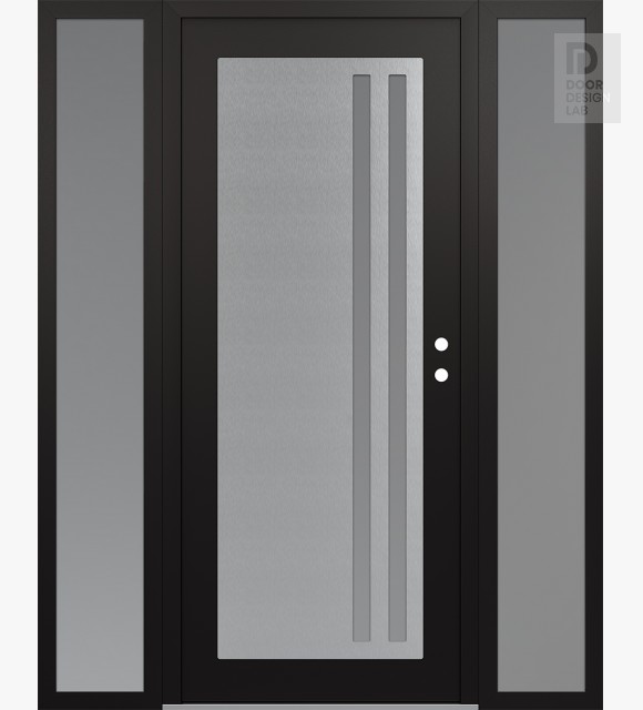Modern Steel Front Door Diamond C6 60" x 80" black/white frosted Glass Panel stainless steel LHI with 2 Sidelites frosted Glass