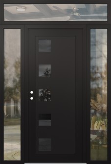 Diamond C5 64" x 96" black/black mirrored Glass Panel black RHI with 2 Sidelites and Transom clear Glass