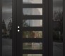 Modern Steel Front Door Diamond C9 68" x 80" black/black clear Glass Panel black RHI with 2 Sidelites mirrored Glass