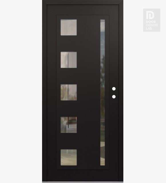 Modern Steel Front Door Diamond C3 36" x 80" black/black clear Glass Panel black LHI