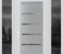 Modern Steel Front Door Diamond C11 64" x 96" white/white clear Glass Panel stainless steel RHI with 2 Sidelites and Transom mirrored Glass
