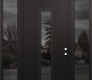 Modern Steel Front Door DIAMOND A11 60" X 96" BLACK/BLACK MIRRORED GLASS PANEL BLACK LHI WITH 2 SIDELITES AND TRANSOM MIRRORED GLASS
